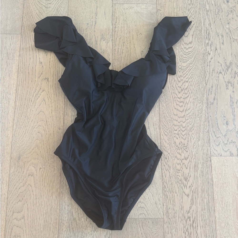 J.Crew ruffle one piece swimsuit black size 6